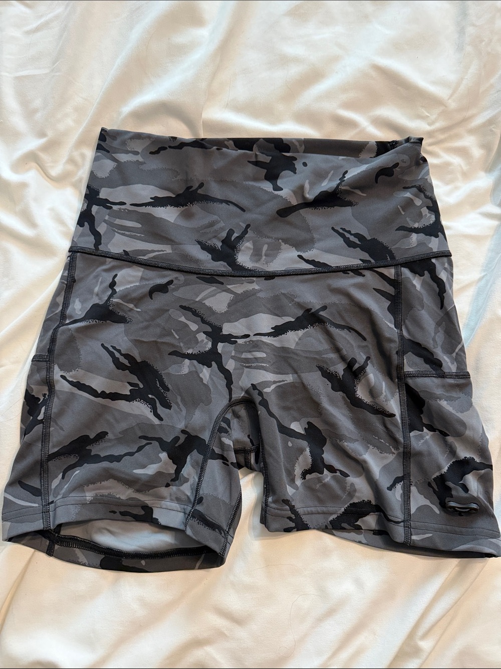 Gymshark Gray Camouflage High-Waist Bike Shorts